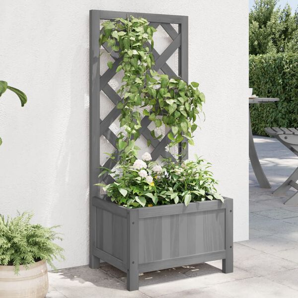 vidaXL Jardinera enrejada madera maciza de abeto gris