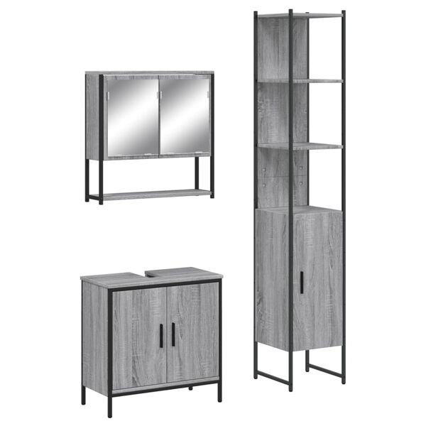 vidaXL Set de muebles de ba&ntilde;o 3 pzas madera contrachapada gris sonoma