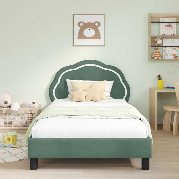 vidaXL Cama para ni&ntilde;os con cabecero Verde Mar 90 x 200 cm Terciopelo