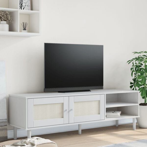 vidaXL Mueble de TV SENJA aspecto ratán madera pino blanco 158x40x49cm