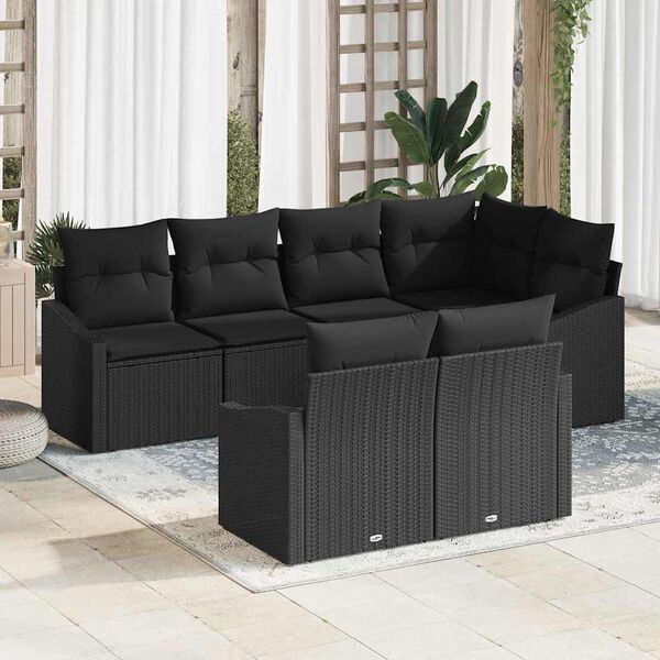 vidaXL Conjunto de sof&aacute;s de jard&iacute;n 7 pcs Negro rat&aacute;n sint&eacute;tico
