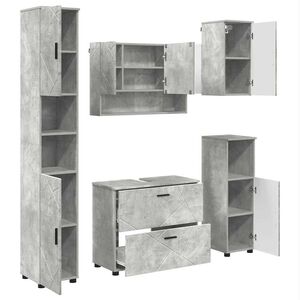 vidaXL Juego de muebles de ba&ntilde;o con caj&oacute;n 5 pcs Gris Concreto