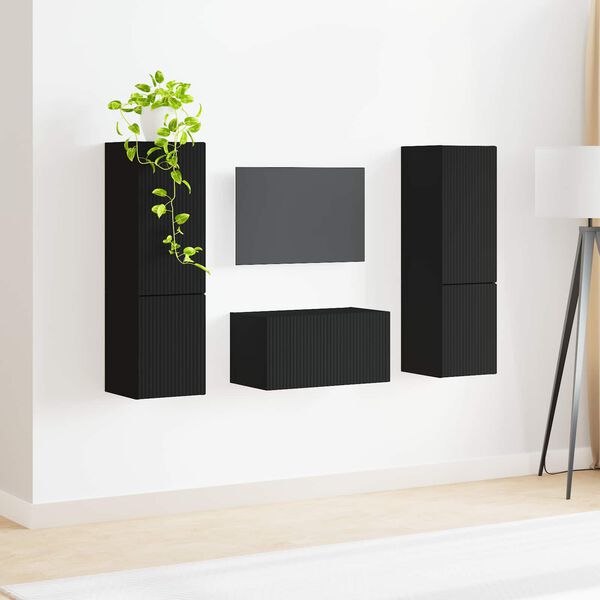vidaXL Conjunto de mueble de TV 5 pcs Negro Madera de ingenier&iacute;a