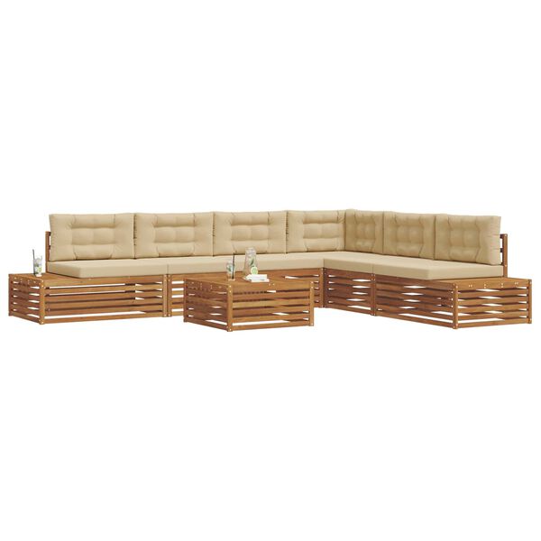 vidaXL Conjunto de sof&aacute;s de exterior con coj&iacute;n 7 Pieza Natural y Beige
