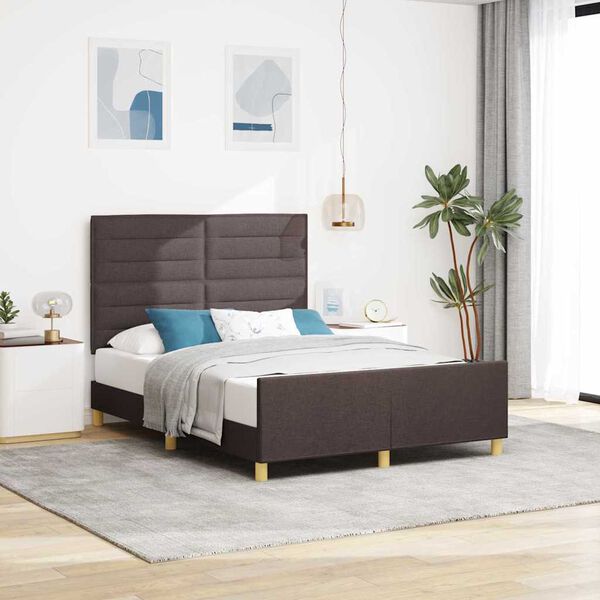 vidaXL Estructura de cama con cabecera Marr&oacute;n oscuro 140 x 190 cm tela