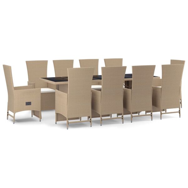 vidaXL Set comedor de jard&iacute;n 11 pzas con cojines rat&aacute;n sint&eacute;tico beige