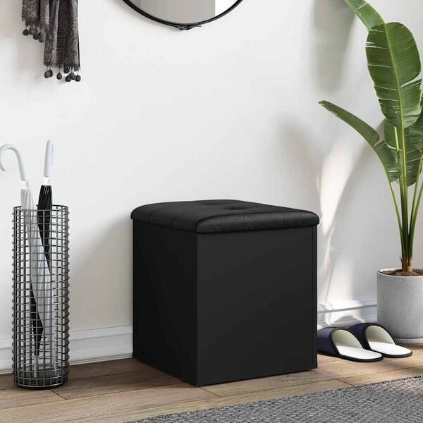 vidaXL Banco con almacenaje madera de ingenier&iacute;a negro 42x42x45 cm