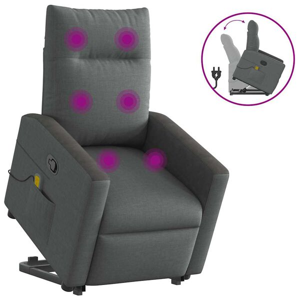 vidaXL Silla de masaje reclinable de pie de tela gris oscuro