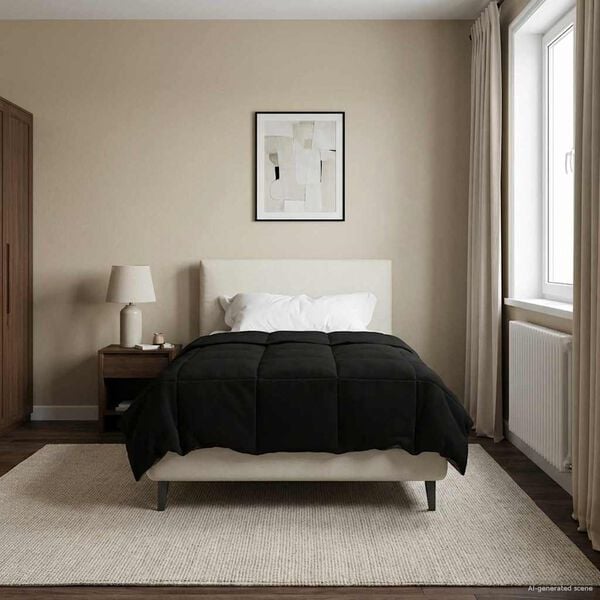 vidaXL Edred&oacute;n de Invierno Acolchado Negro 135 x 220 cm Microfibra