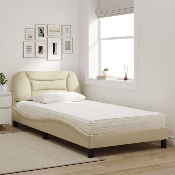 vidaXL Cama con colchón Hvar tela color crema 100x200 cm