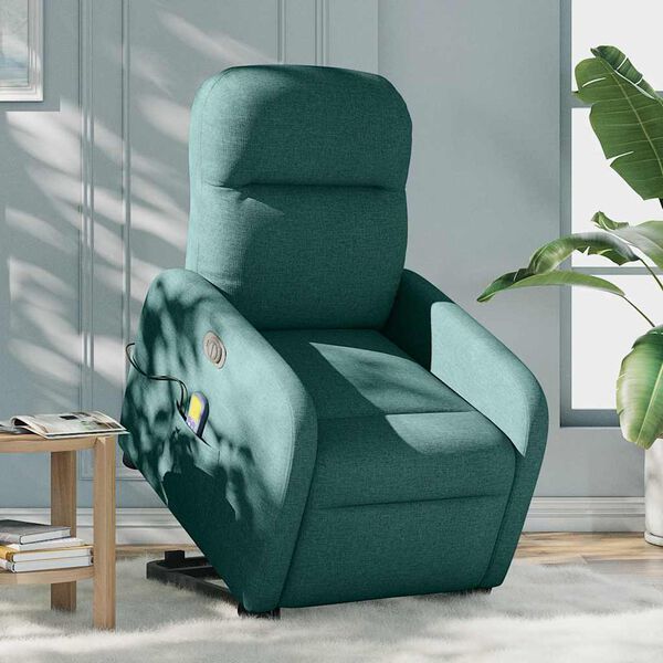 vidaXL Sill&oacute;n masaje el&eacute;ctrico reclinable elevable tela verde oscuro