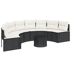 vidaXL Sof&aacute; de jard&iacute;n semicircular con mesa y cojines rat&aacute;n PE negro
