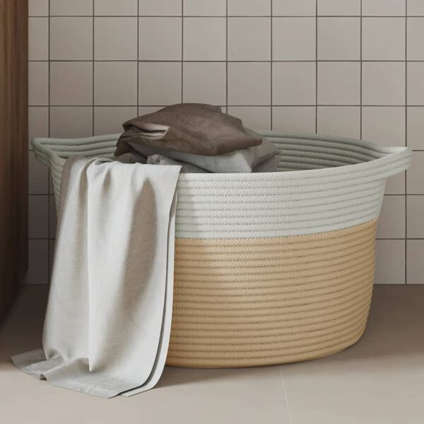 vidaXL Cesta de almacenaje algodón beige y blanco Ø40x25 cm