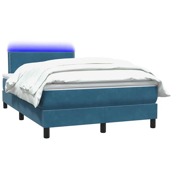 vidaXL Cama box spring con colch&oacute;n y LED terciopelo azul oscuro 120x220 cm