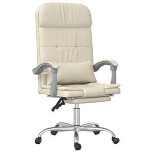 vidaXL Silla de oficina reclinable masaje cuero sint&eacute;tico color crema