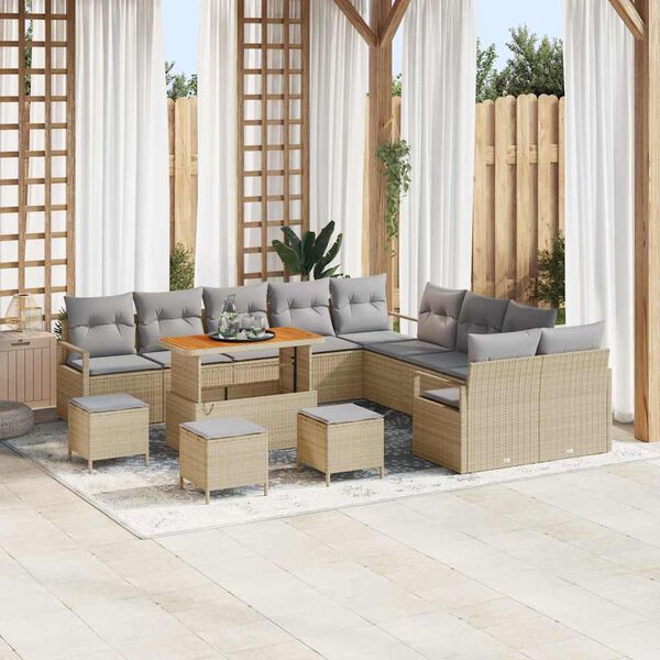 vidaXL Conjunto de sofá de jardín con cojín 14 pcs Beige y Gris Claro
