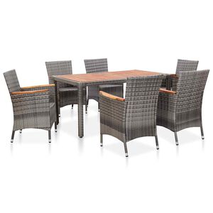 vidaXL Set de comedor para jard&iacute;n 7 pzas cojines rat&aacute;n sint&eacute;tico gris