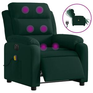 vidaXL Sill&oacute;n reclinable de masaje el&eacute;ctrico terciopelo verde oscuro