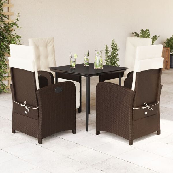 vidaXL Set comedor de jard&iacute;n 5 piezas y cojines rat&aacute;n sint&eacute;tico marr&oacute;n
