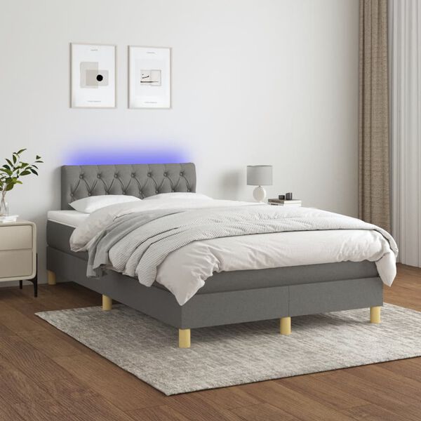 vidaXL Cama box spring con colch&oacute;n y LED tela marr&oacute;n oscuro 120x190 cm