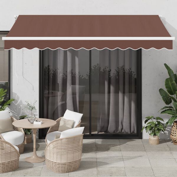 vidaXL Toldo retr&aacute;ctil manual con luz LED marr&oacute;n 350x250 cm