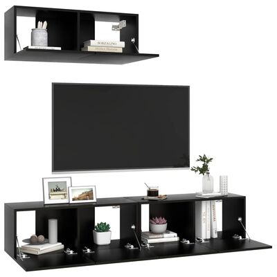 vidaXL Set de muebles de salón TV 3 pzas madera de ingeniería negro