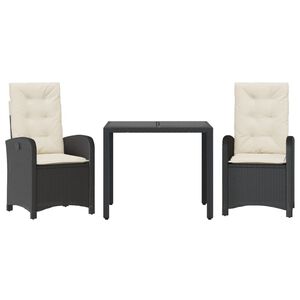 vidaXL Set comedor de jard&iacute;n 3 piezas con cojines rat&aacute;n sint&eacute;tico gris