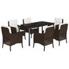 vidaXL Set comedor de jard&iacute;n 7 pzas con cojines rat&aacute;n sint&eacute;tico marr&oacute;n
