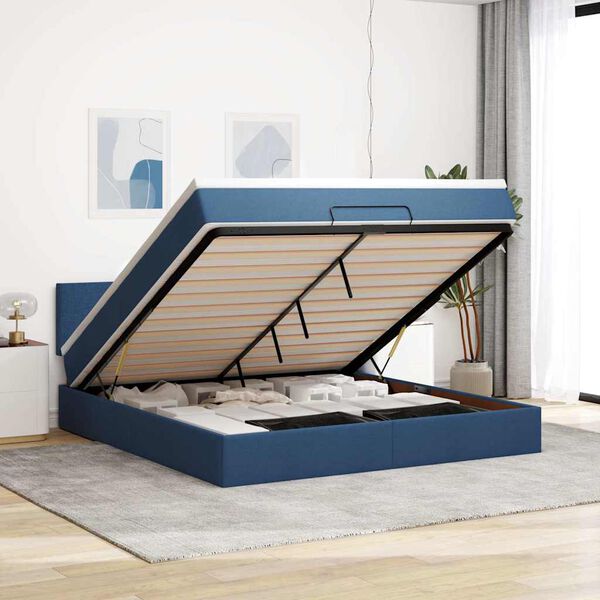 vidaXL Estructura de cama otomana con colch&oacute;n tela azul 160x200 cm