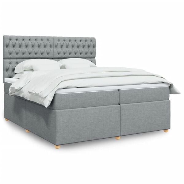 vidaXL Cama box spring con colch&oacute;n tela gris claro 200x200 cm