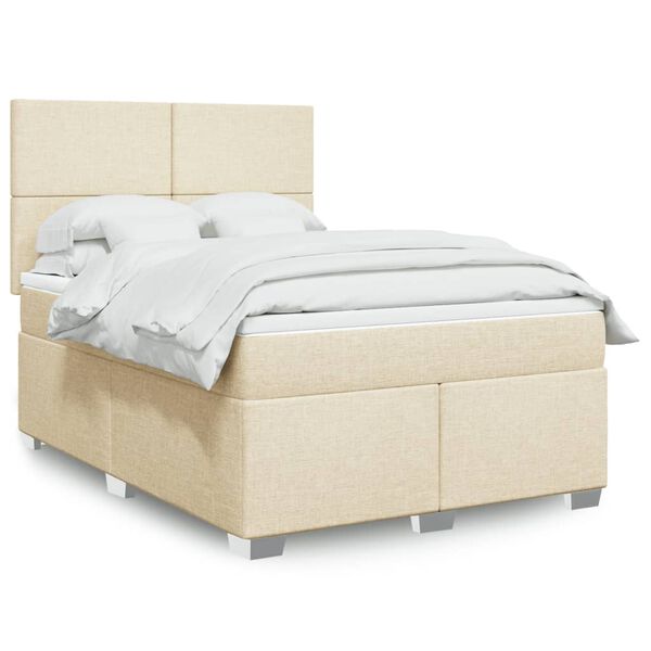 vidaXL Cama box spring con colch&oacute;n tela color crema 140x190 cm