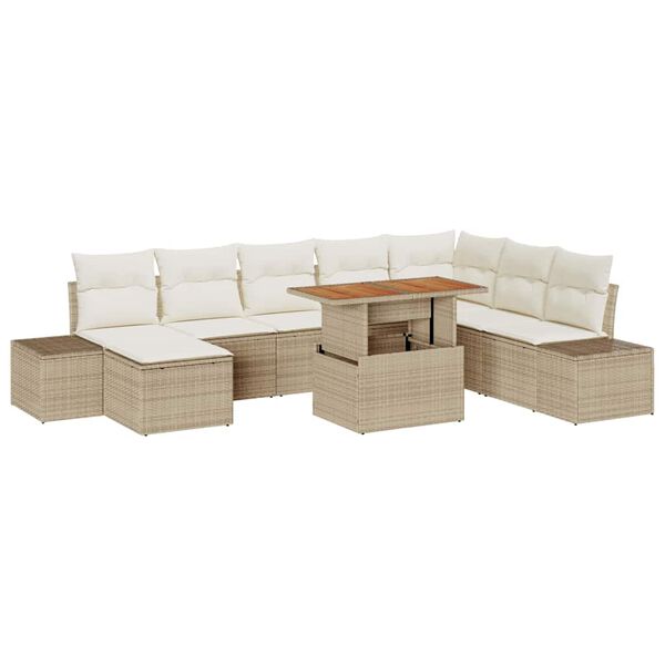 vidaXL Conjunto de sofá de jardín 9 pcs Beige Poliratán