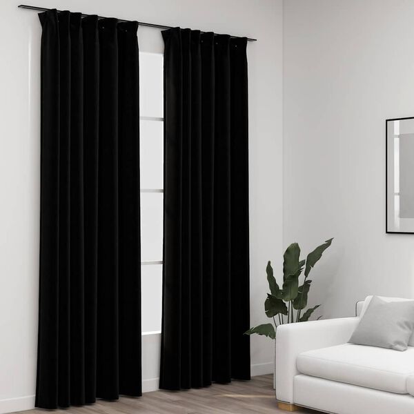 vidaXL Cortinas opacas con ganchos look de lino 2 pzas negro 140x245cm