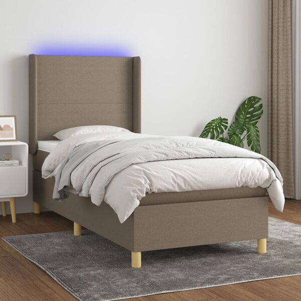vidaXL Cama box spring colch&oacute;n y luces LED gris taupe 80x200 cm