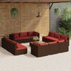 vidaXL Set muebles de jard&iacute;n 13 pzas y cojines rat&aacute;n sint&eacute;tico marr&oacute;n