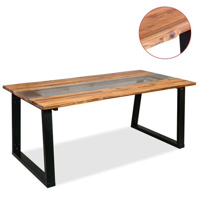 vidaXL Mesa de comedor de madera acacia maciza y vidrio 180x90x75 cm