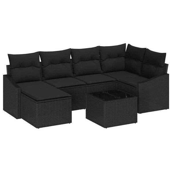 vidaXL Conjunto de Comedor de Jard&iacute;n con coj&iacute;n 7 pcs Negro