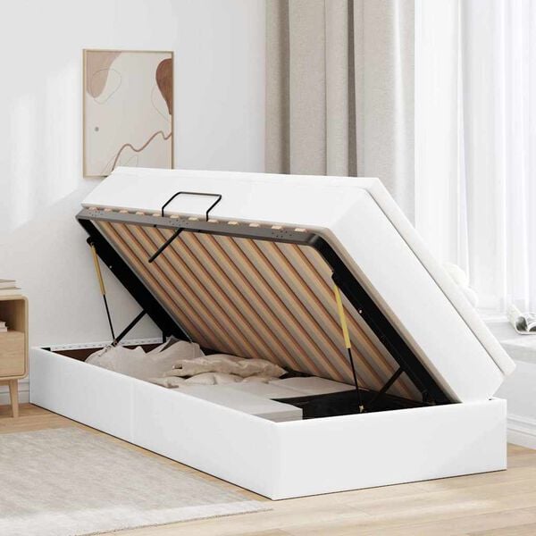 vidaXL Cama con almacenamiento y colch&oacute;n 90 x 190 cm Cuero sint&eacute;tico