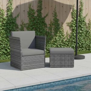vidaXL Silla de jard&iacute;n con taburete rat&aacute;n sint&eacute;tico gris antracita