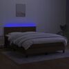 vidaXL Cama box spring colch&oacute;n luces LED tela marr&oacute;n oscuro 140x190 cm