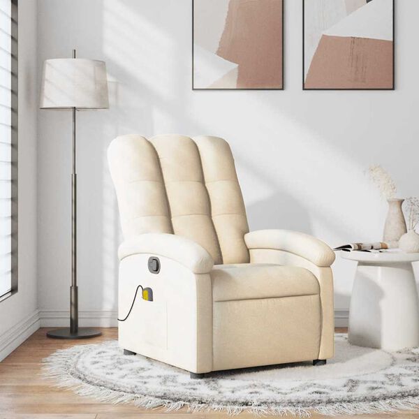 vidaXL Sill&oacute;n de masaje reclinable de tela crema