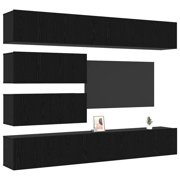 vidaXL Conjunto de mueble de TV 6 pcs Roble Negro Madera de ingenier&iacute;a