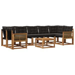vidaXL Conjunto de sof&aacute;s de exterior con coj&iacute;n 8 pcs Natural y negro