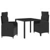 vidaXL Juego de comedor para exteriores 3 uds. Negro rat&aacute;n sint&eacute;tico