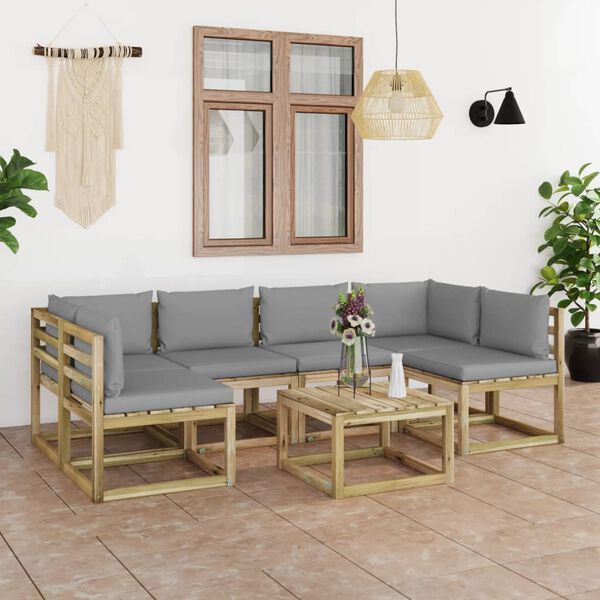 vidaXL Set de muebles de jard&iacute;n 7 piezas con cojines madera impregnada