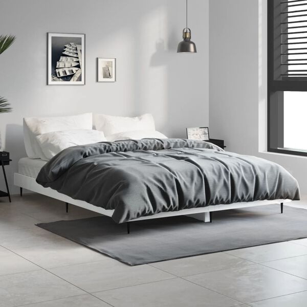 vidaXL Estructura de cama madera de ingenier&iacute;a blanco brillo 135x190cm