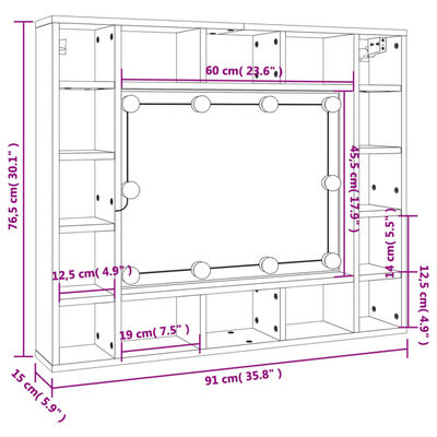 vidaXL Mueble con espejo y LED color gris Sonoma 91x15x76,5 cm