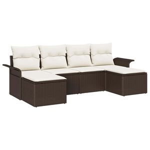 vidaXL Conjunto de sof&aacute; de jard&iacute;n con coj&iacute;n 6 pcs Marr&oacute;n Polirat&aacute;n