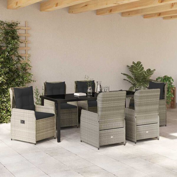vidaXL Conjunto de Comedor de Jard&iacute;n 7 pcs Gris Claro rat&aacute;n sint&eacute;tico