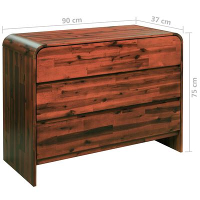 vidaXL Mueble de cajones madera acacia maciza 90x37x75 cm